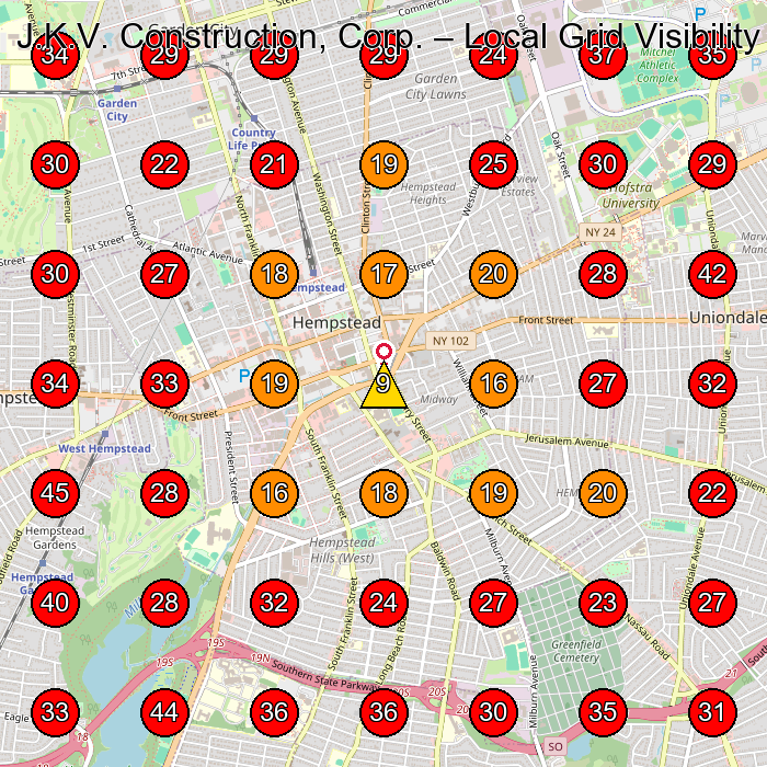 J.K.V. Construction, Corp. GeoGrid visibility map for Construction Company in Hempstead